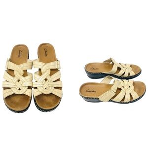 Clarks Sz 9 M Brown Slide Leather Women Sandals 26068820